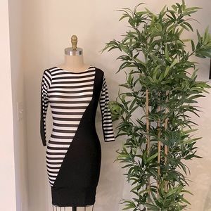 RUE 107 Black and White Stripe Bodycon Dress